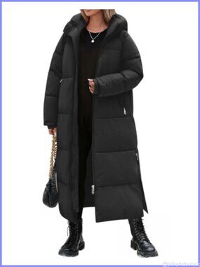 Womens Long Quilted Puffer Coat Maxi Hooded Parka Winter Warm